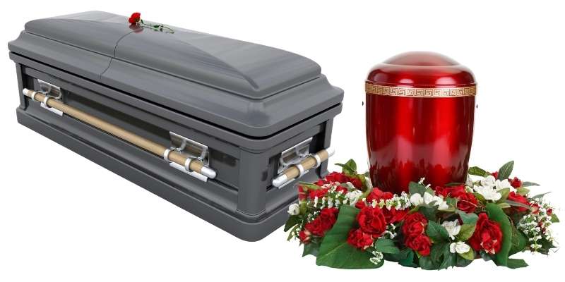Cremation vs Burial - another picture of a casket and urn