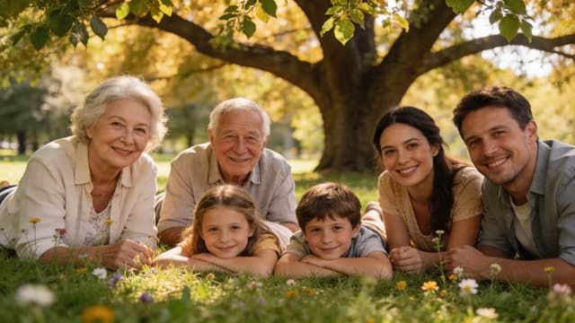 A Happy Family of Grandparents, Parents and Grand Kids