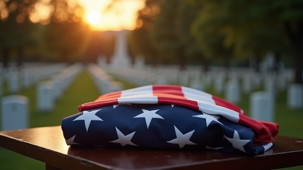 A solemnly folded American flag