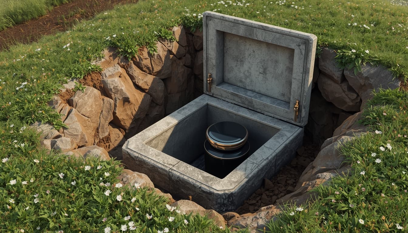 Urn placed inside an urn vault for burial