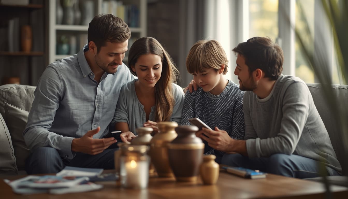 Family comparing cremation urns to choose right size