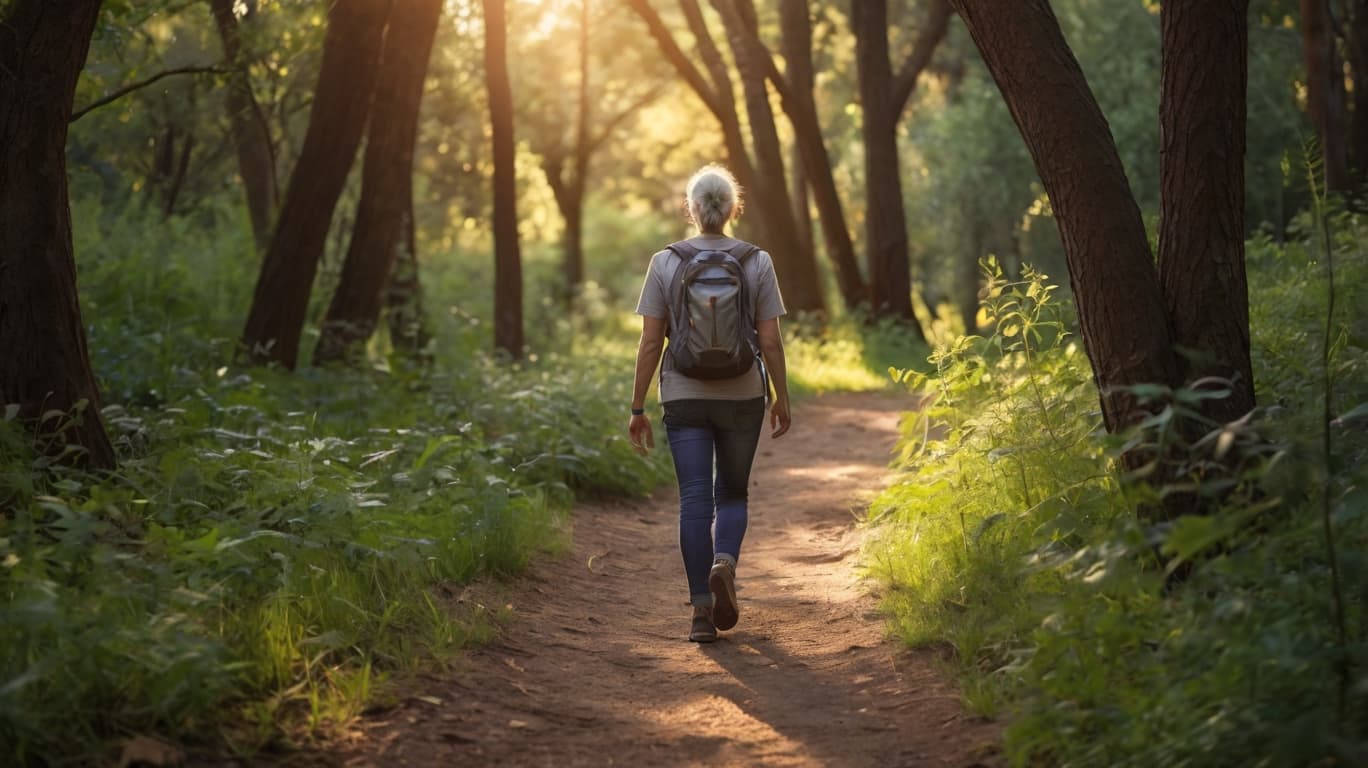 Woman hiking in the morning