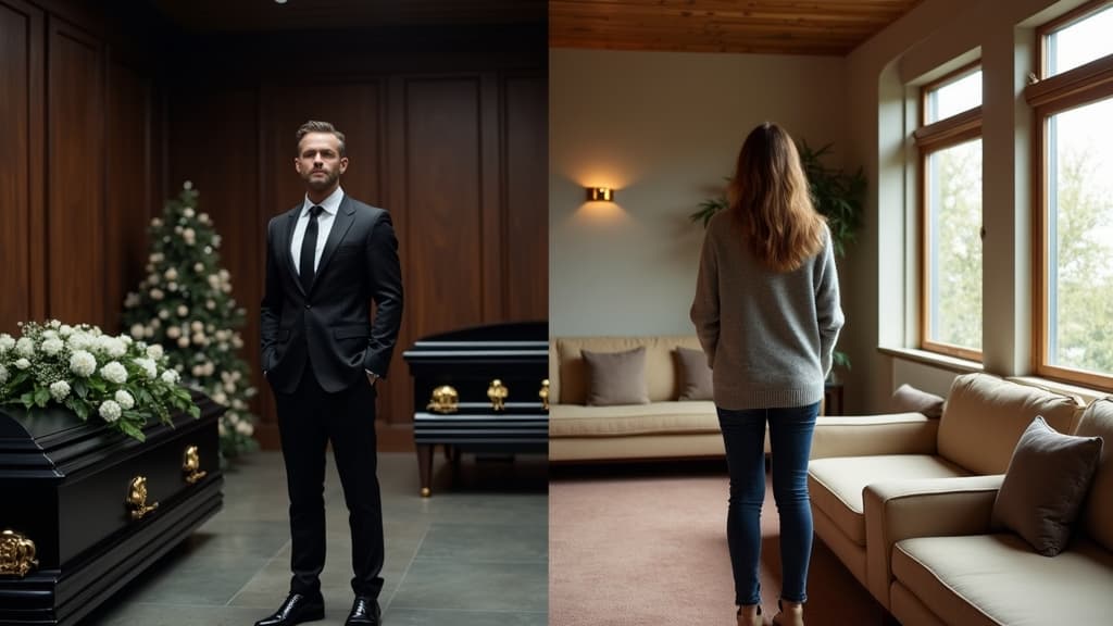 Side-by-side visual showing funeral and visitation etiquette differences