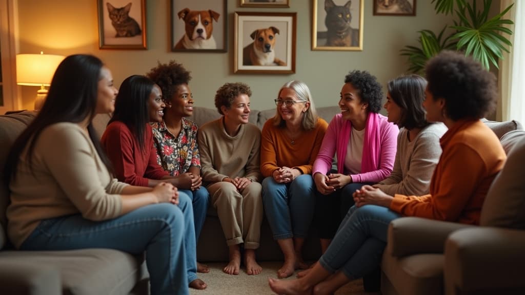 Pet owners sharing grief in a support group setting for healing
