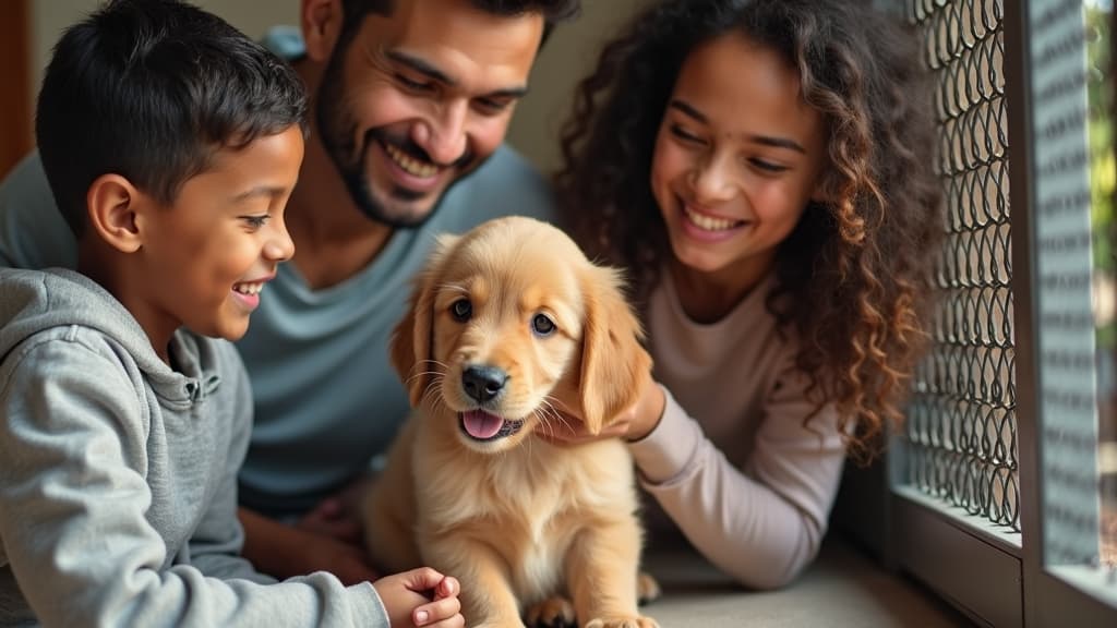 Family adopting a new pet after grieving the loss of a previous one