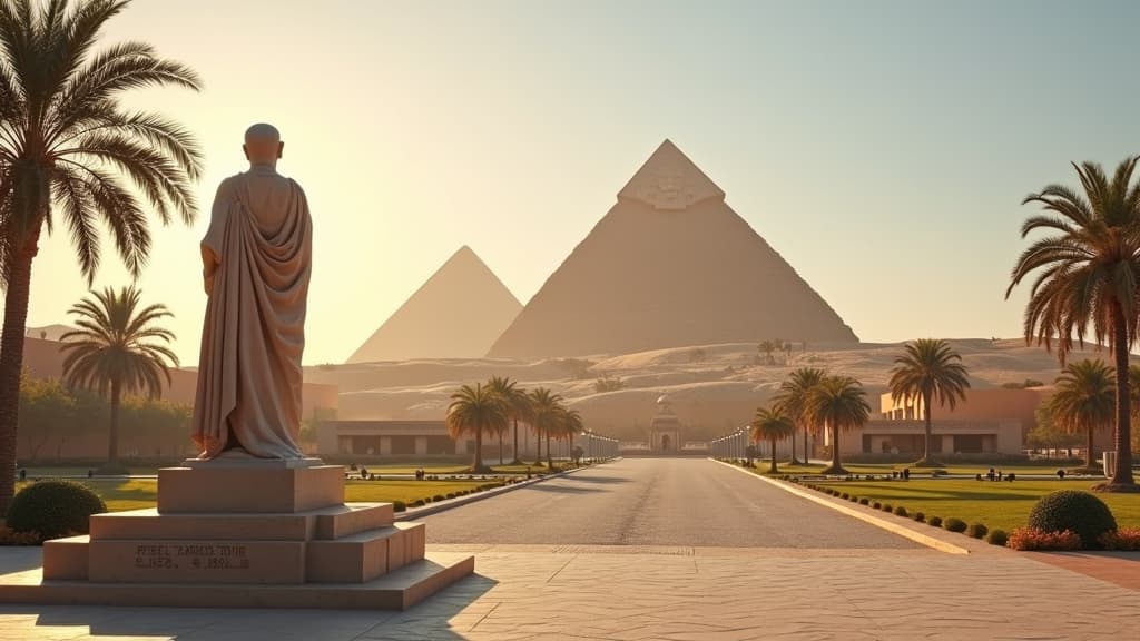 Ancient monument and modern memorial symbolizing preservation of legacy through time