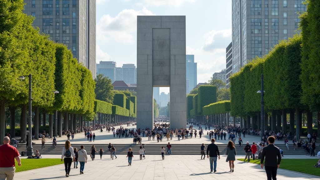 Memorial monument in urban park reflecting cultural memory and history