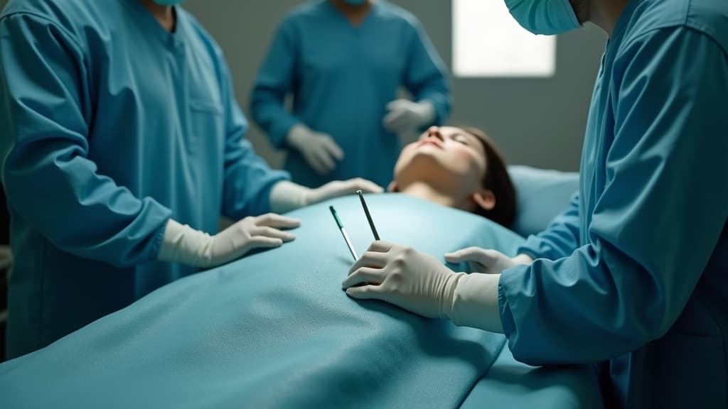 A mortician embalming a body in a professional setting