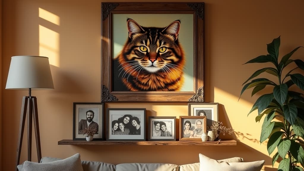 Oil painting of a cat on canvas