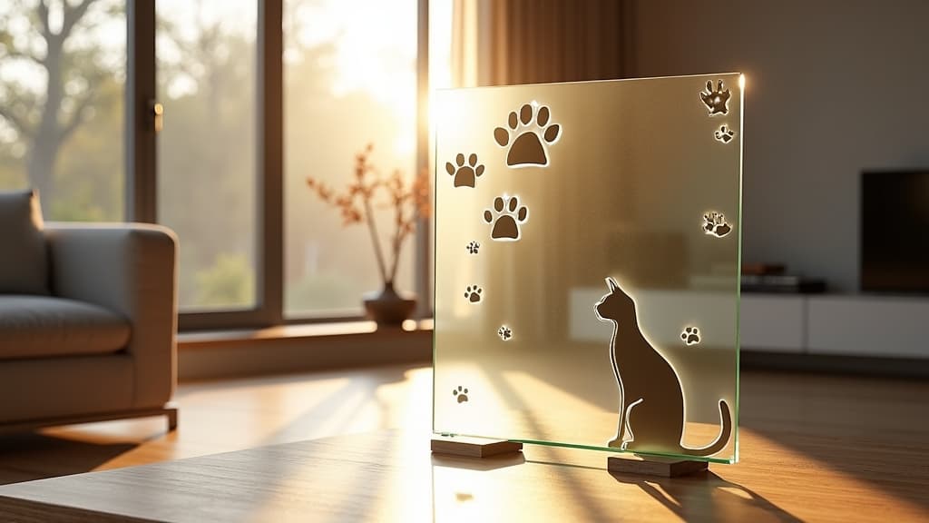 Memorial cat glass print with etched paw prints