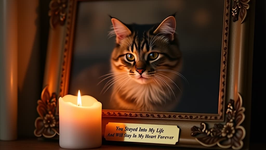 Cat memorial photo with engraved message