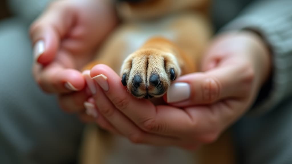 Veterinarian's hand gently comforting a pet