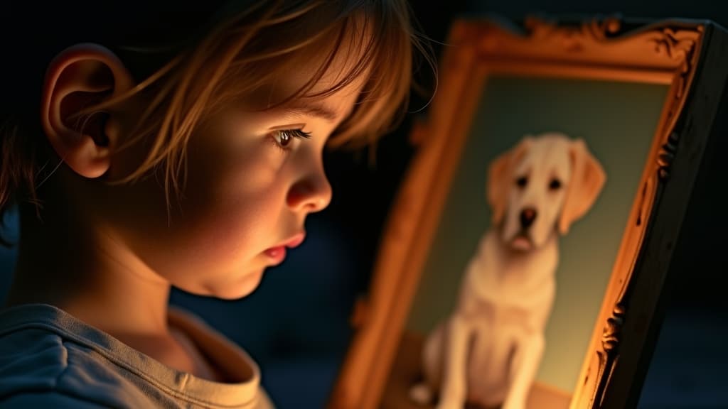 Child holding a pet's picture