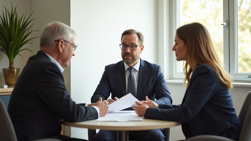 A funeral director explains service options and pricing to a family