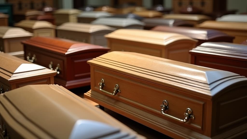 A visual display of various caskets