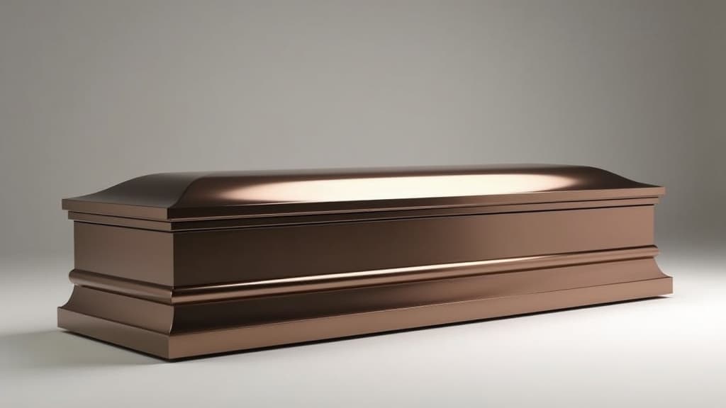 A sleek, polished modern metal casket