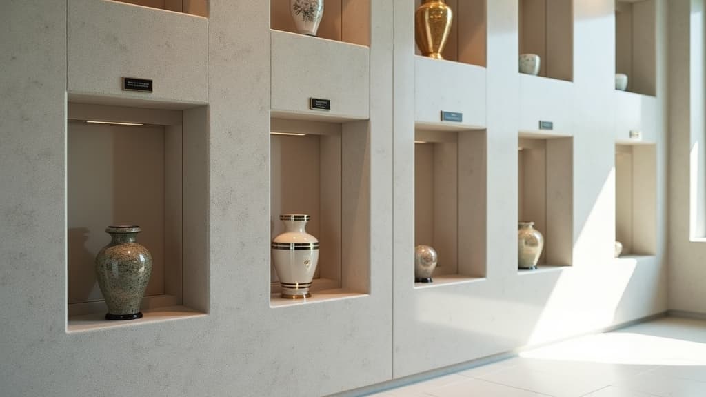 A section of a modern columbarium wall.