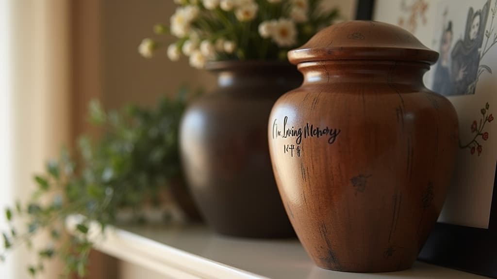 An elegant cremation urn with a meaningful epitaph inscribed on its surface