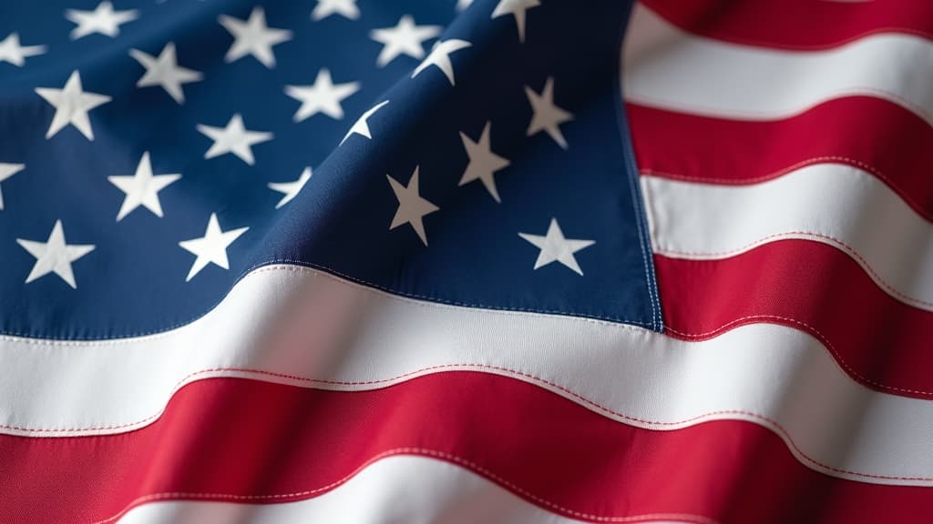 The American flag's blue canton with fifty white stars and the red and white stripes.