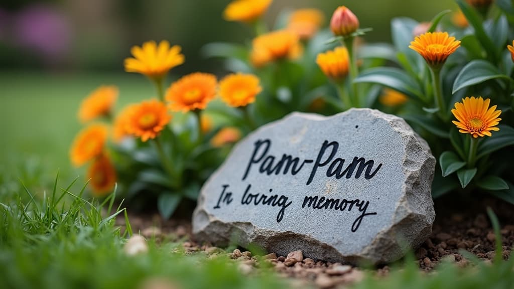 A peaceful pet burial site in a garden.