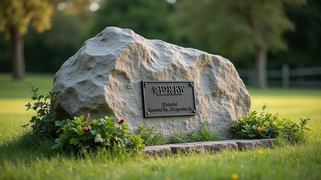 A large, natural boulder serving as a unique grave marker.