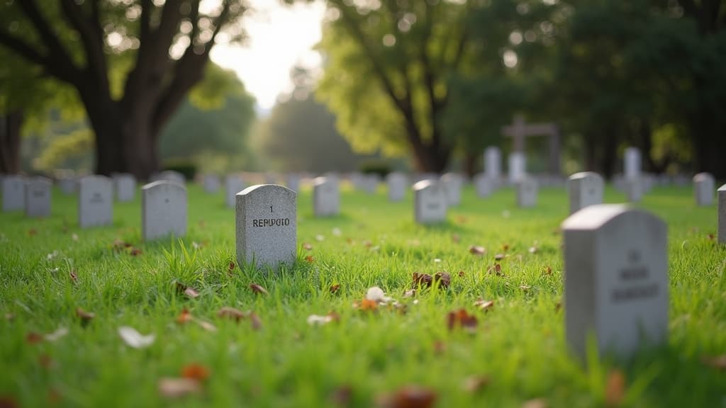 A peaceful and well-maintained pet cemetery with rows of small headstones.