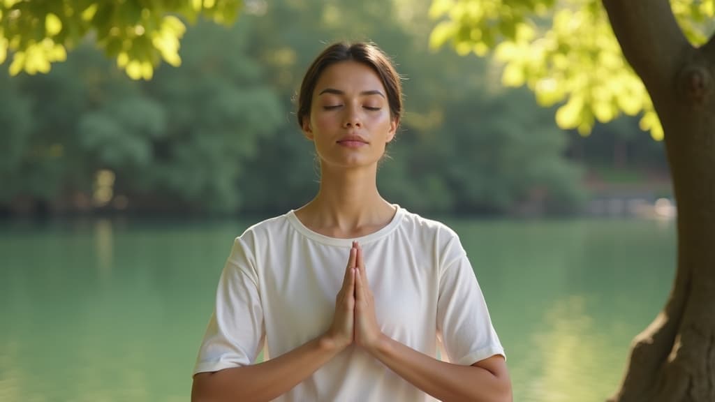 A person practicing mindfulness or gentle meditation in a peaceful outdoor setting.