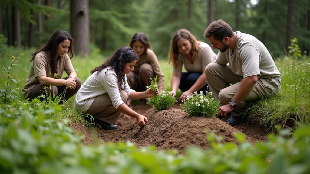 Family members participating in a natural green burial ceremony.