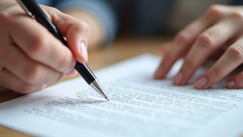 Hands reviewing legal documents like an advance care directive or living will.