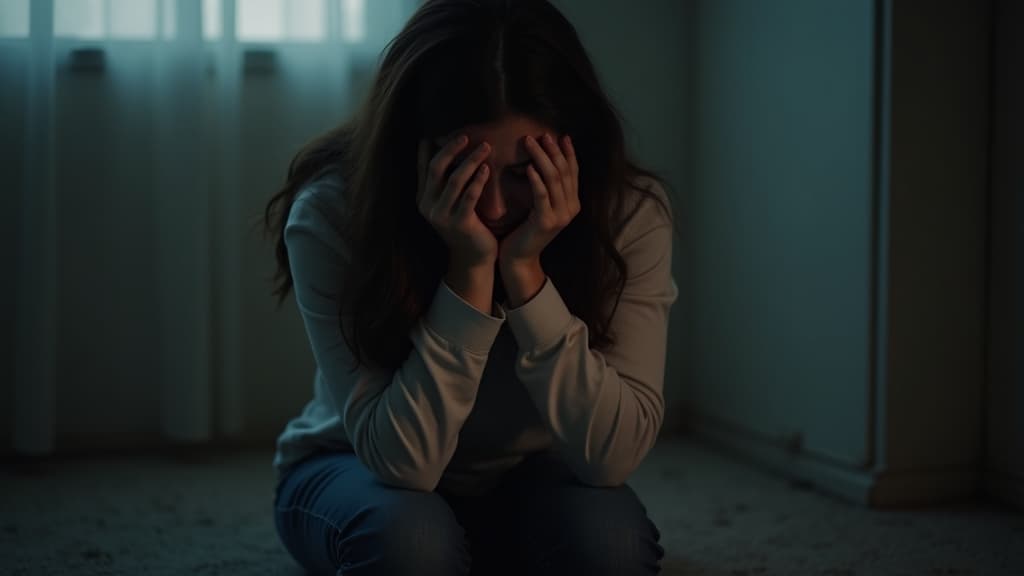 A person sitting alone, head in hands, conveying a feeling of being overwhelmed and stuck in persistent sadness.