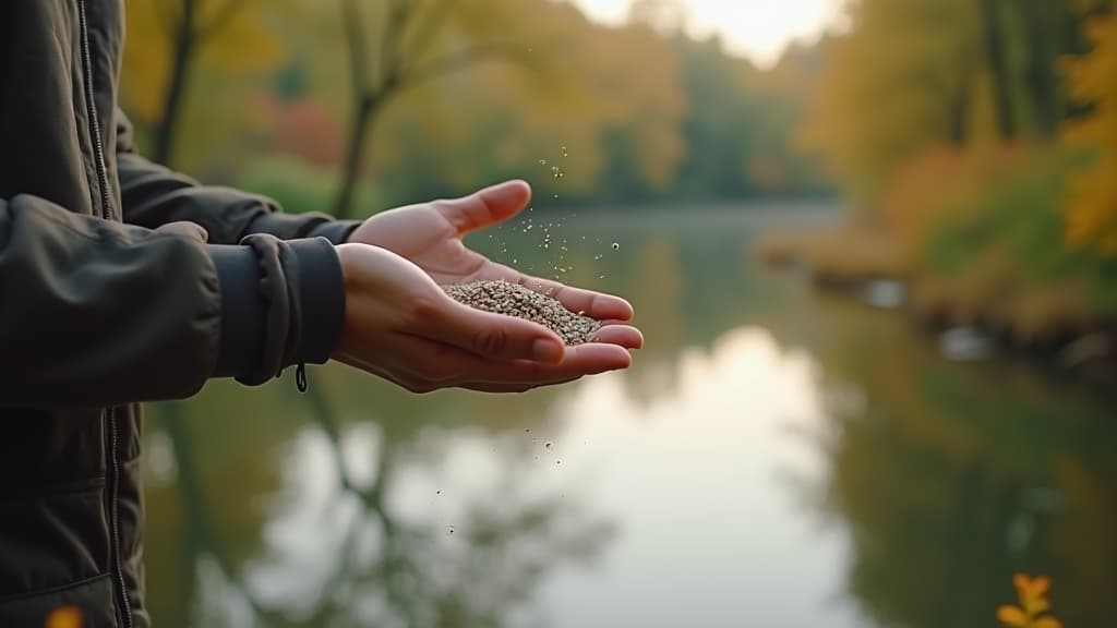 A person gently scattering pet ashes in a serene natural outdoor setting.