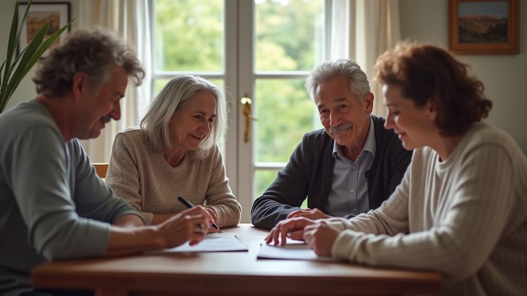 A group of family offering mutual support and discussing funeral arrangements.