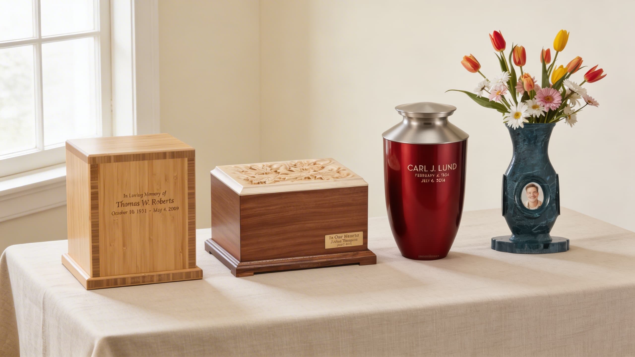 Various forms of engraving: laser, photo urn, etched and more.