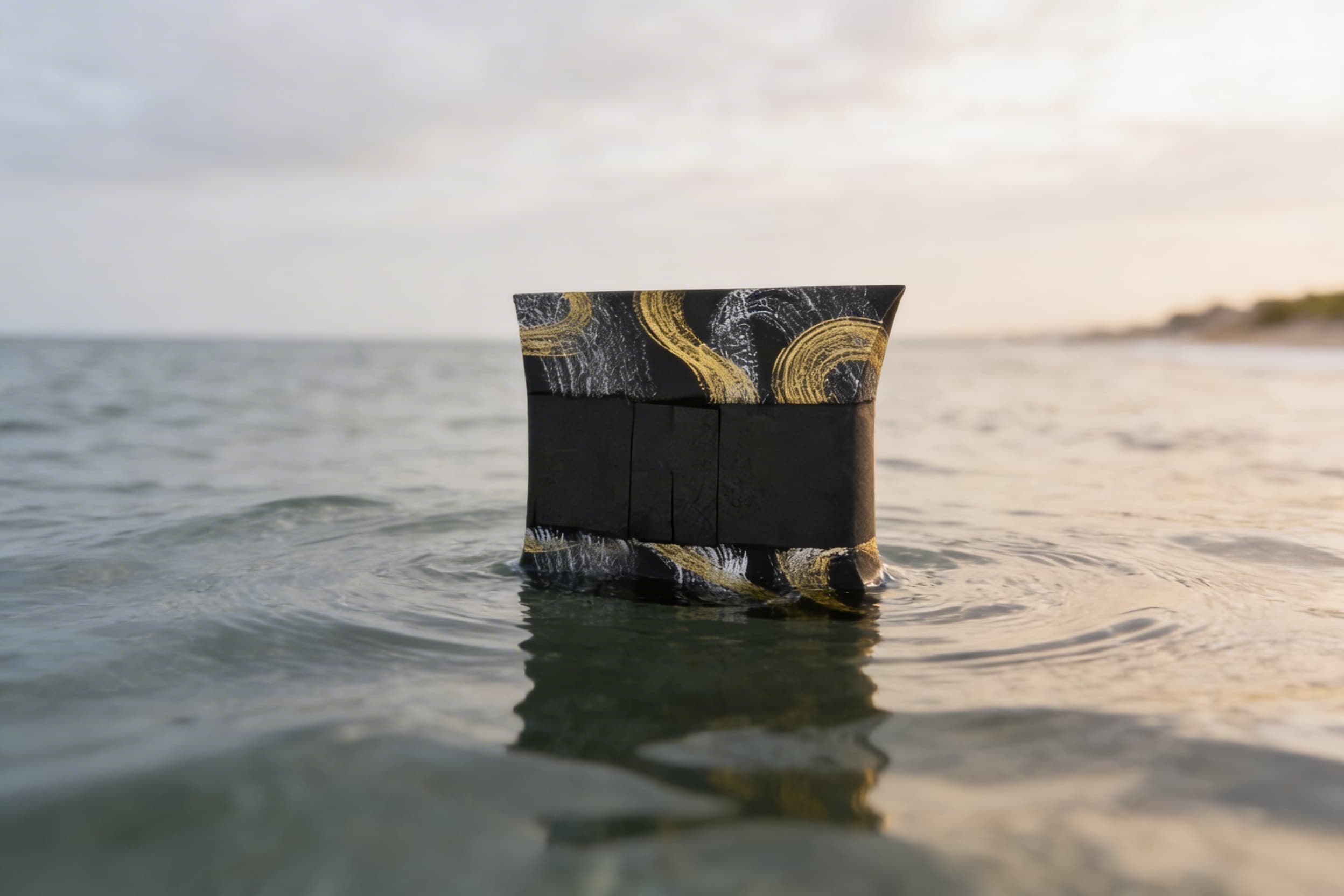A biodegradable water cremation urn floating out to sea.