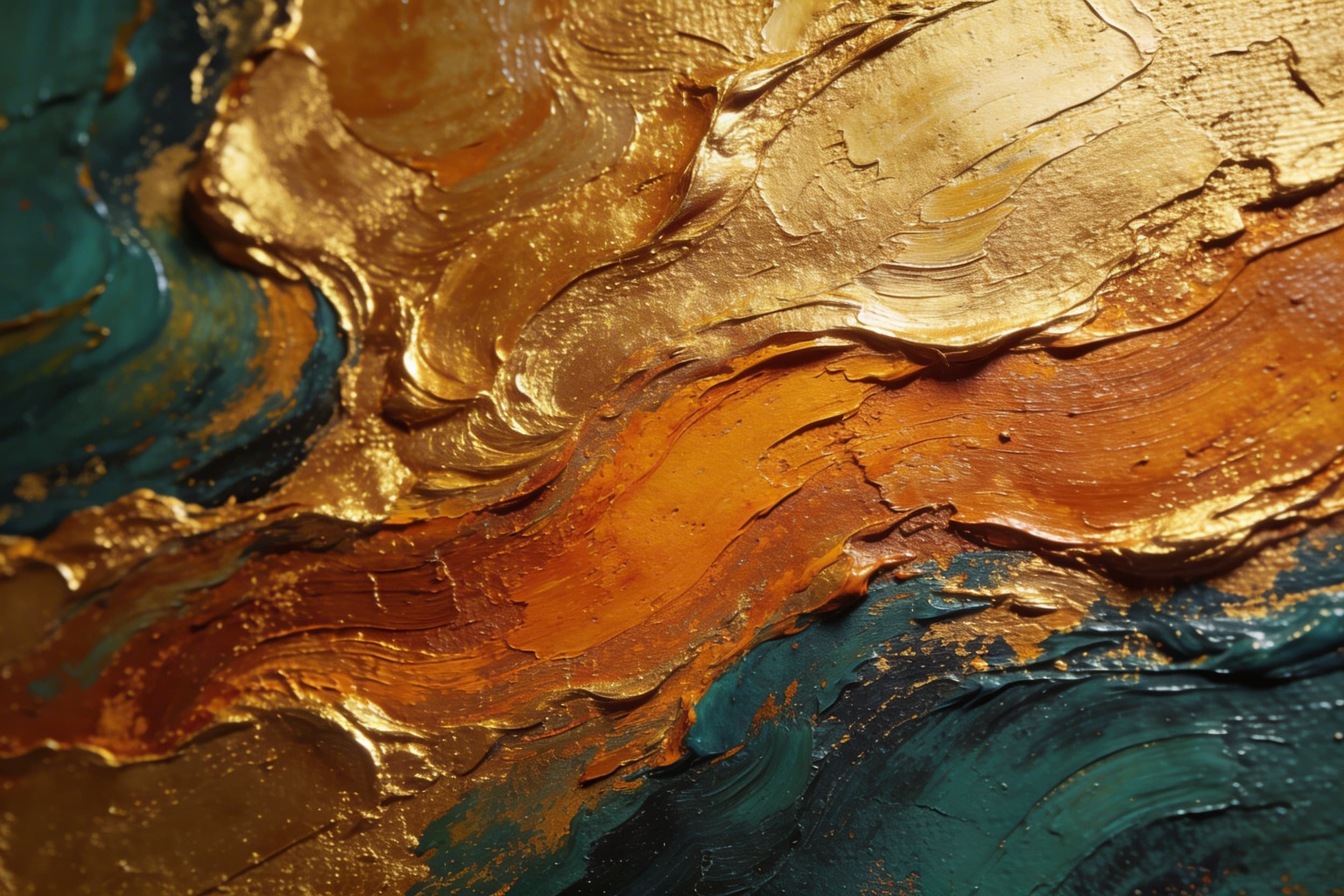 A close-up of a richly textured abstract memorial painting on canvas with swirling warm earth tones and layers of depth โ cremation ash artwork