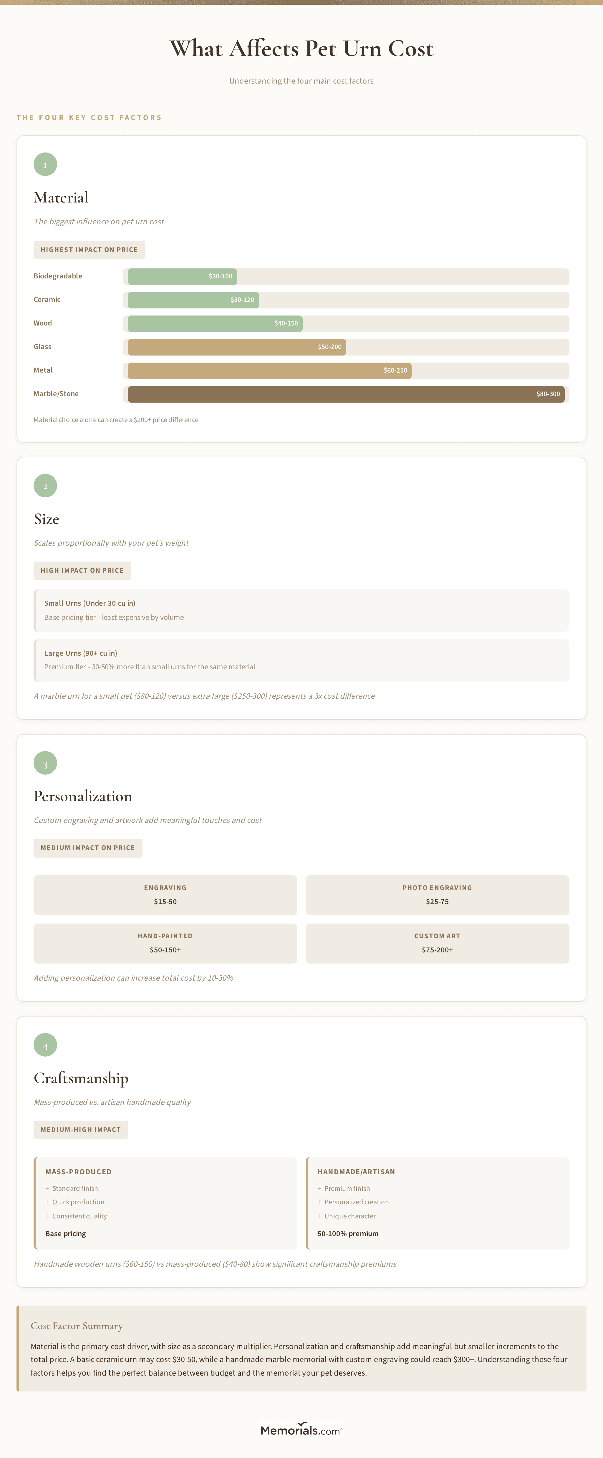 What affects pet urn cost: material, size, personalization, craftsmanship