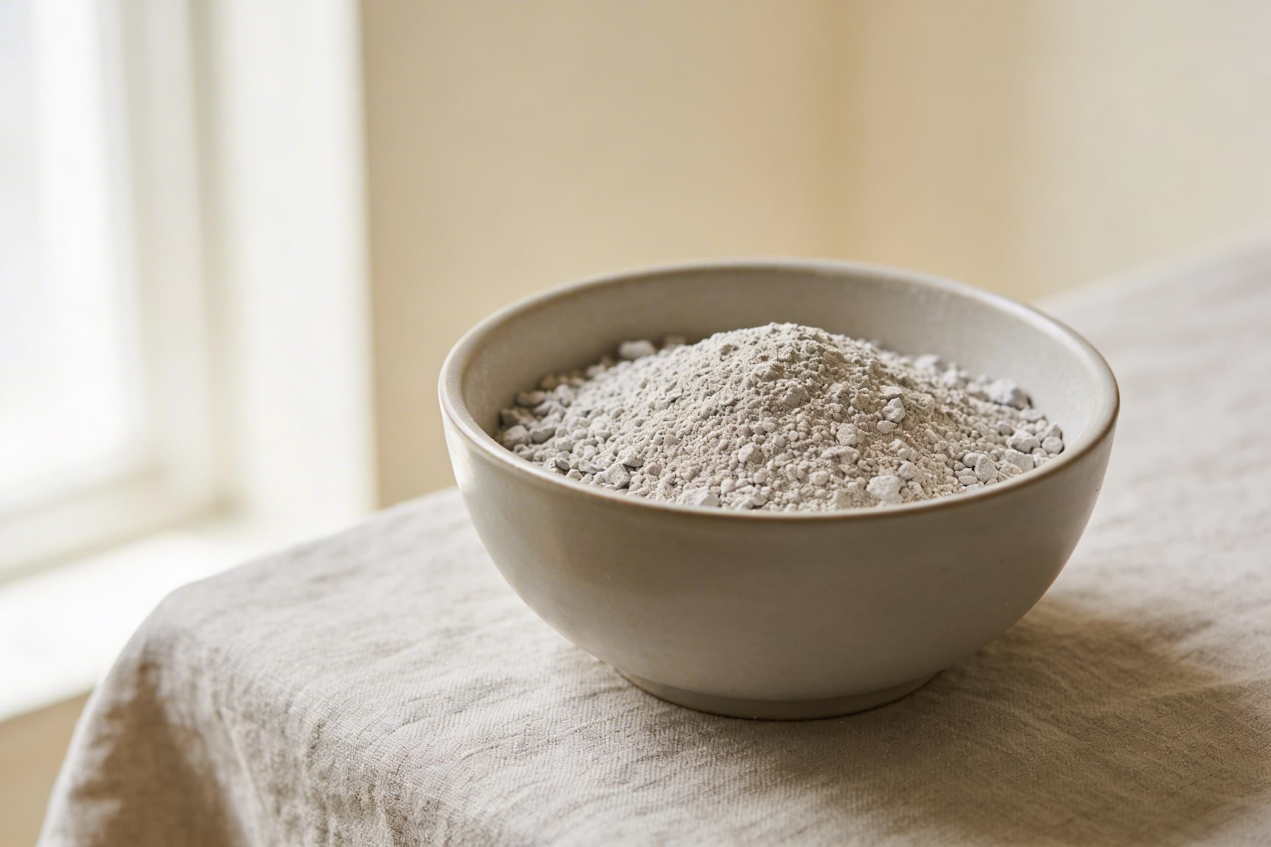 Close-up view of cremated remains showing the coarse, sand-like texture of processed bone fragments in a neutral container