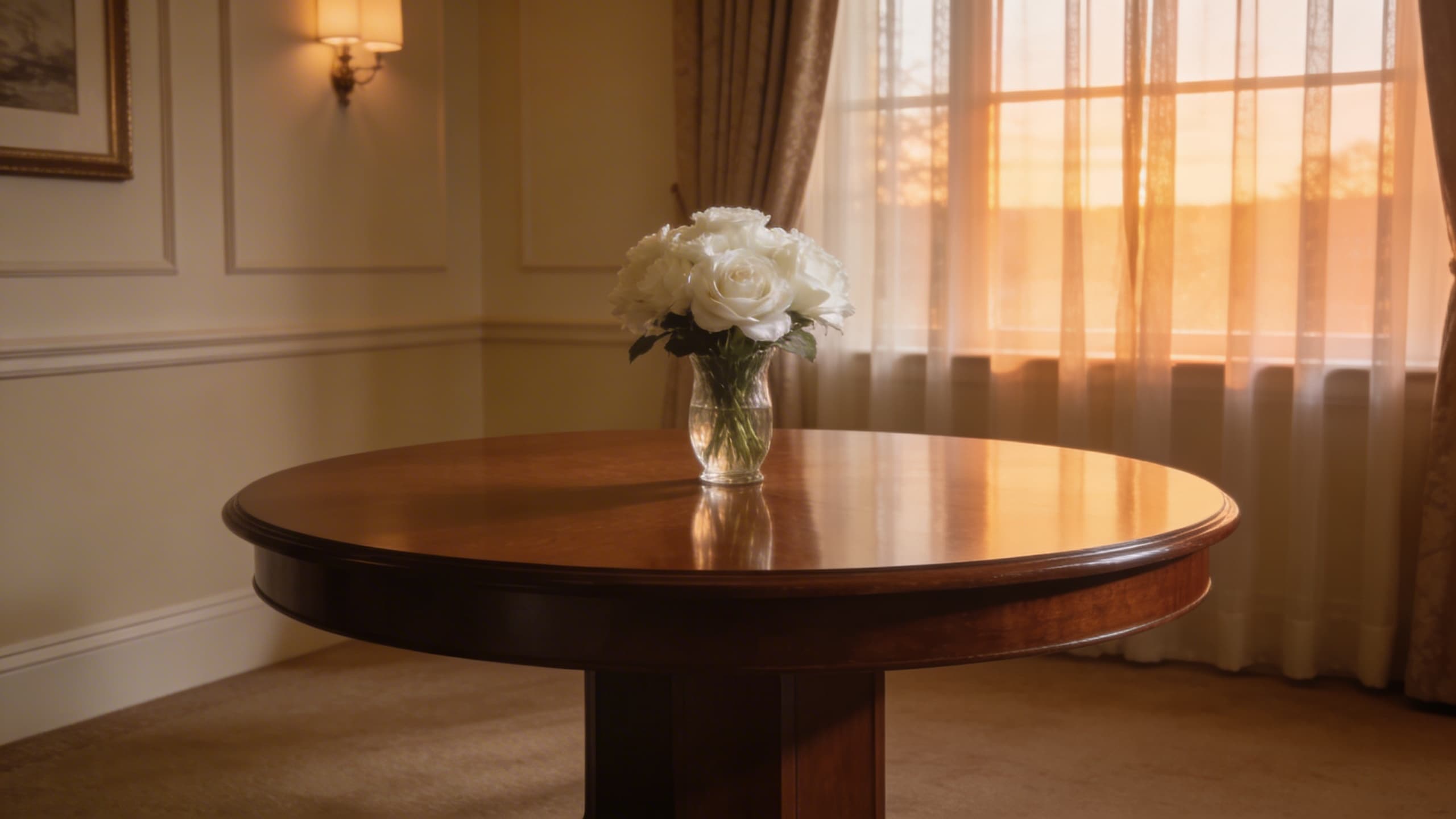 A serene funeral home preparation room with warm lighting and a dignified, respectful atmosphere