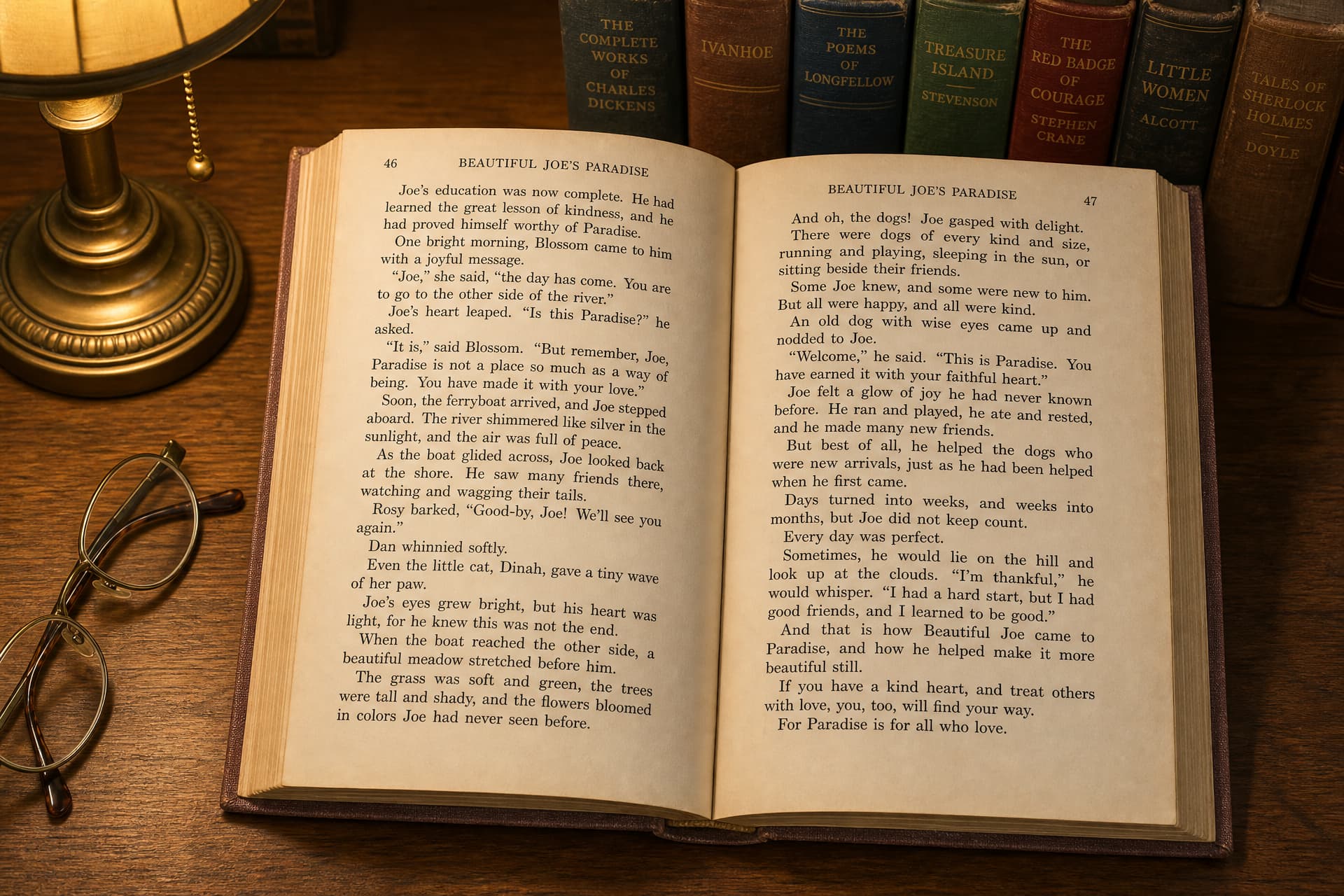 An old cloth-bound copy of Beautiful Joeβs Paradise lying open on a library table