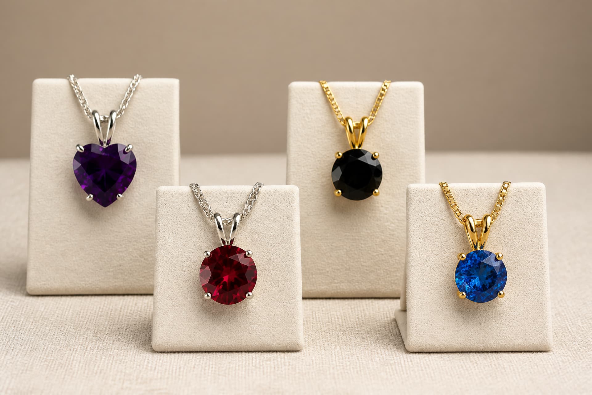 4 memorials shown on display stands at a jewelerβs counter