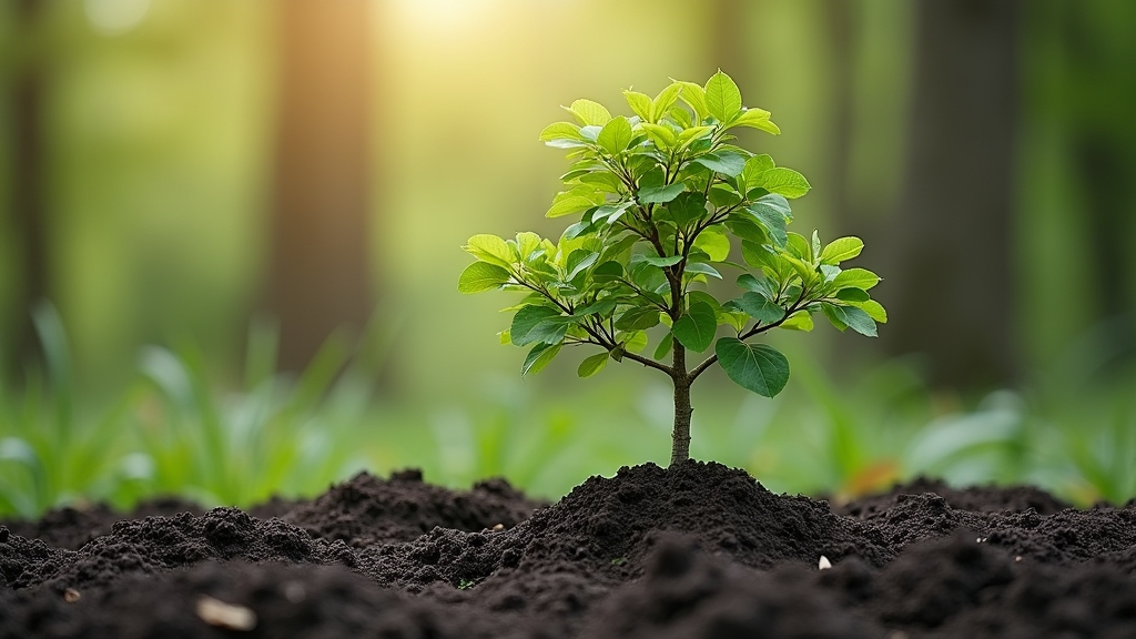 A young, vibrant tree growing from a memorial site.