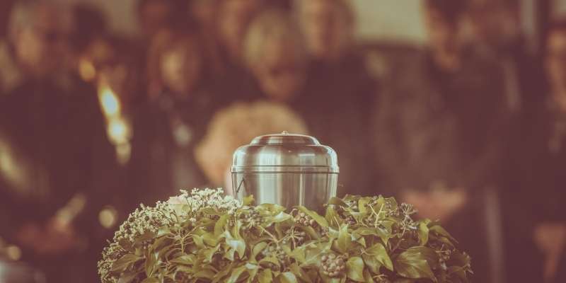Cremation Urn with Human Ashes at Funeral Service