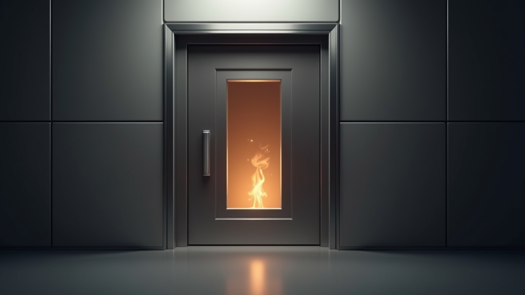 A symbolic image of a modern cremation chamber door with a subtle internal glow.