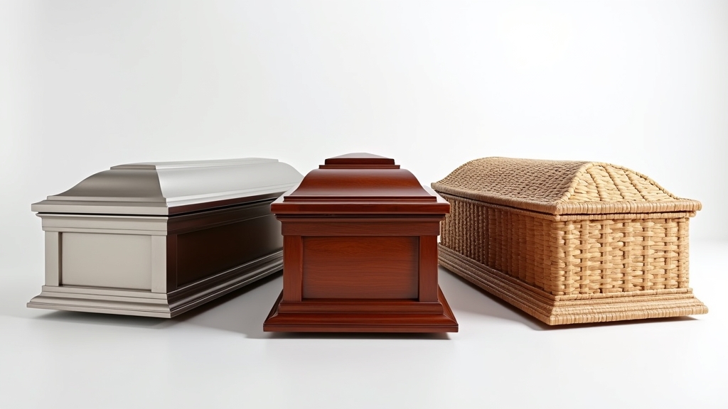 A visual display of three different casket types 