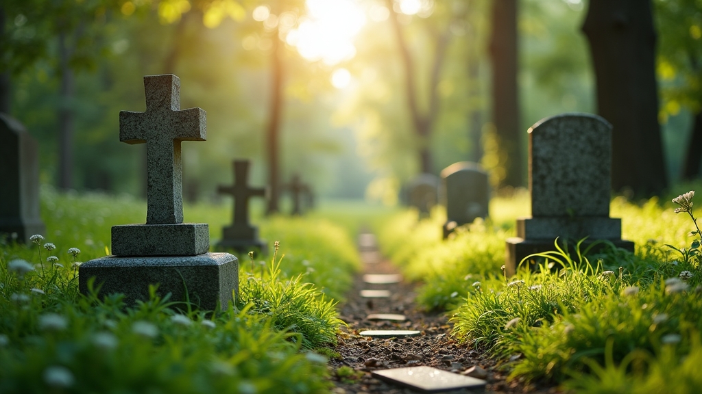 Natural green burial site in a forest or meadow