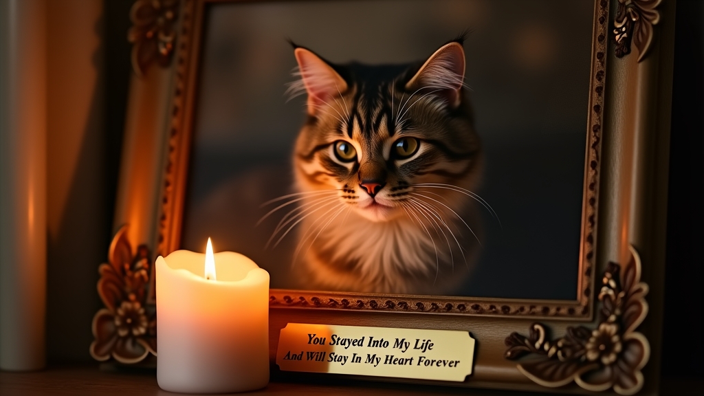 Cat memorial photo with engraved message 