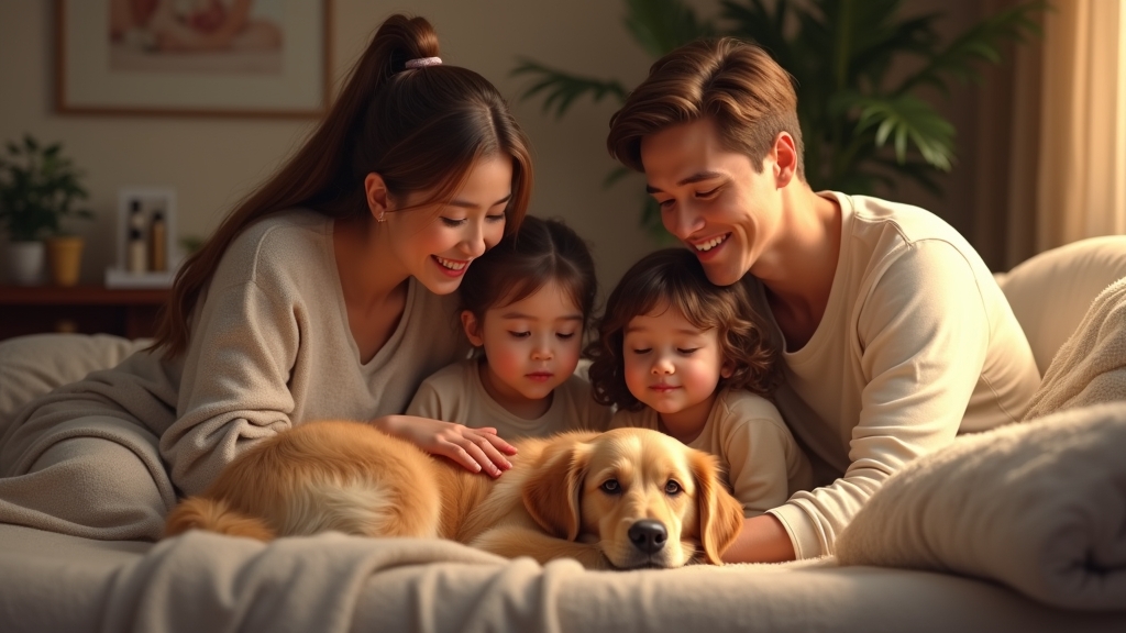 Family gently preparing child for pet’s death in a cozy living room