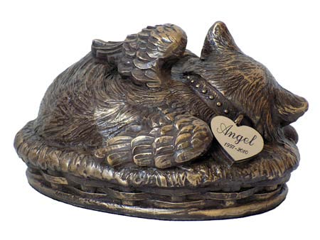 Angel Cat Cremation Urn Bronze