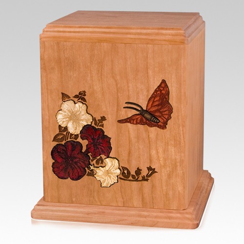 Butterfly Cherry Wood Cremation Urn