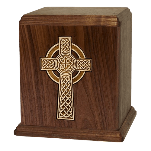 Celtic Cross Walnut Cremation Urn